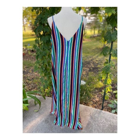 California Moonrise Striped Maxi Tent Dress Multicolor Sz L - Picture 4 of 9